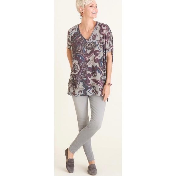 Chico's V Neck Floral Paisley Tunic Top - Picture 10 of 10